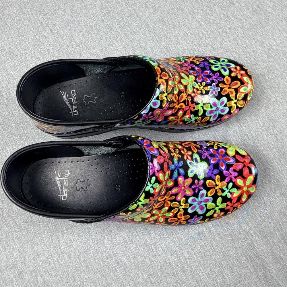 Dansko Professional Shoes Womens Size 39 Floral Patent Leather Clogs Comfort - Picture 3 of 15
